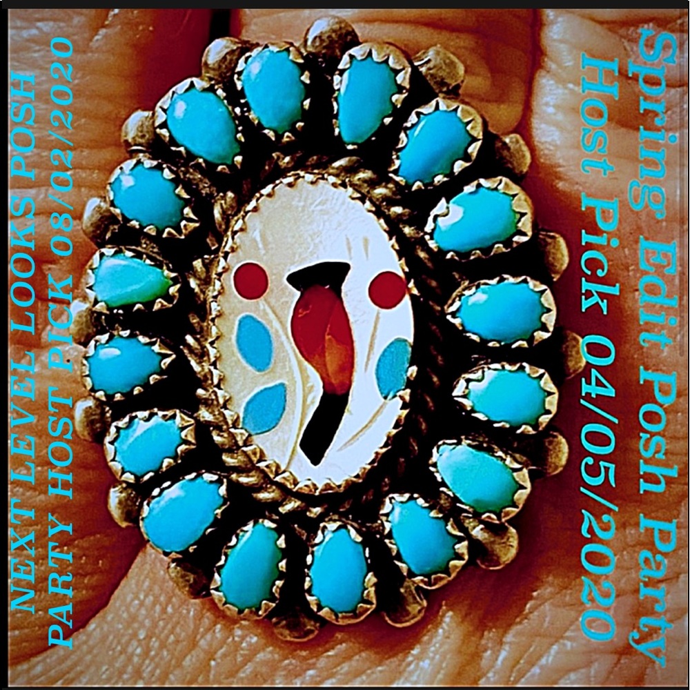 2XHP💕Vintage Zuni Turquoise MOP Inlay .925 Ring